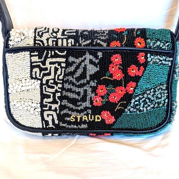 Staud Black Patchwork Muti-pattern Tommy Beaded Bag - Picture 4 of 15